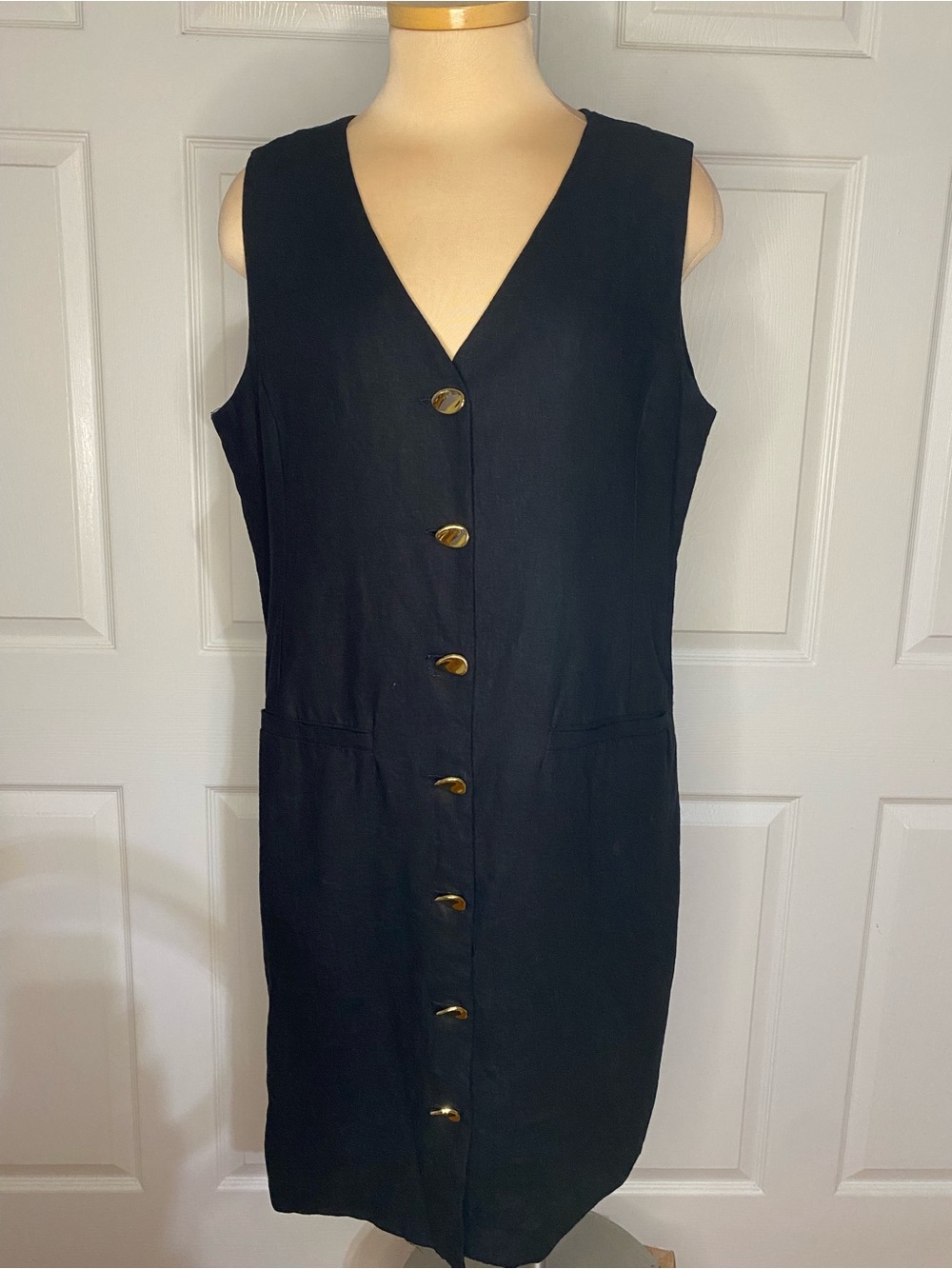 Rachel Zoe Black Vest Dress with Eclectic Gold Buttons, Business Classy